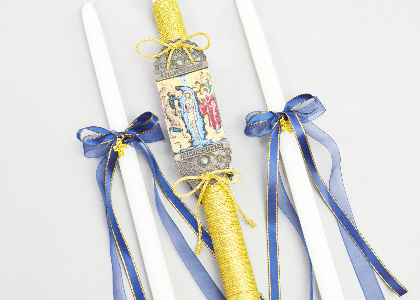 Ioannis Baptism Candles | Navy Blue | 17" & 24"