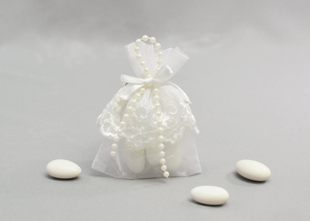 Embroidered Lace Organza Wedding Favor | White