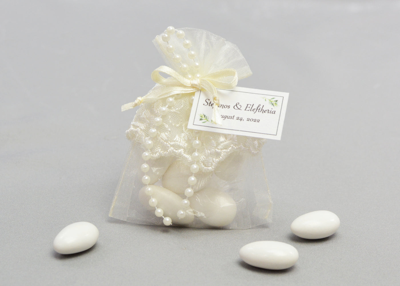 Embroidered Lace Organza Wedding Favor | Ivory