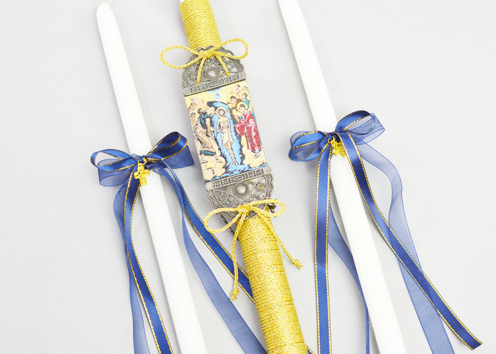 Ioannis Baptism Candles | Navy Blue 24"