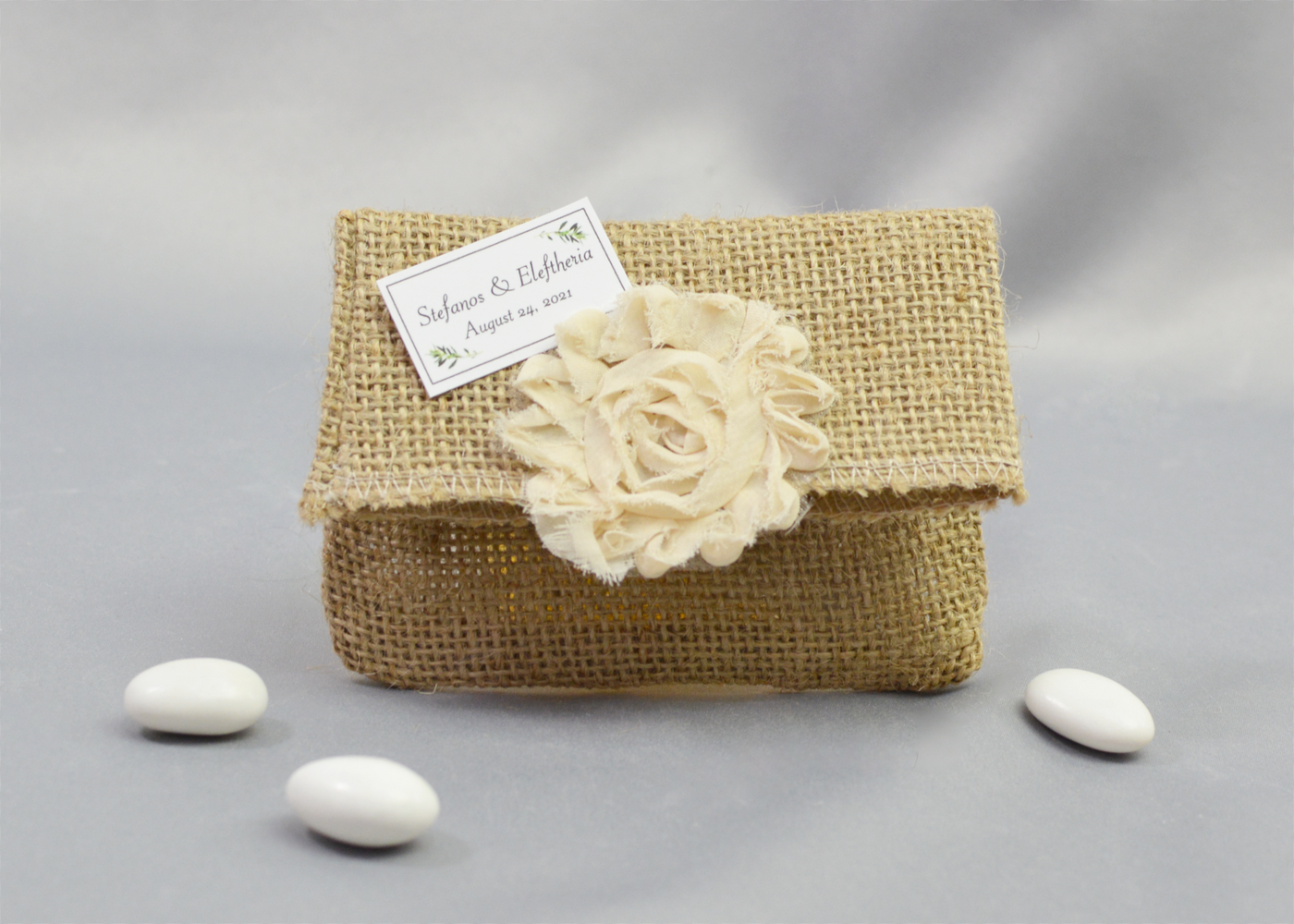 Flower Embellished Burlap Envelope Wedding Favor