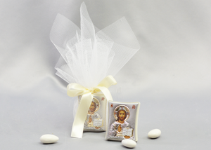 Mini Silver Icon Baptism Favor | White Frame