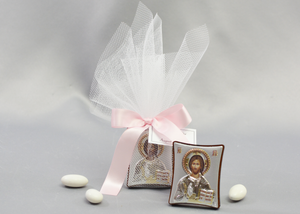 Mini Silver Icon Baptism Favor | Brown Frame