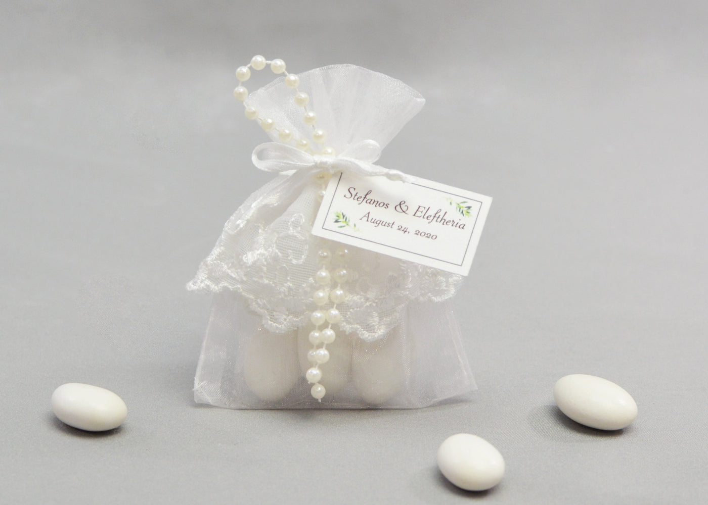 Embroidered Lace Organza Wedding Favor | White
