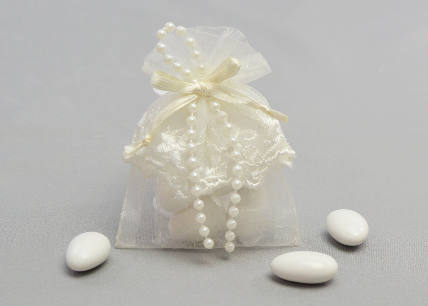 Embroidered Lace Organza Wedding Favor | Ivory