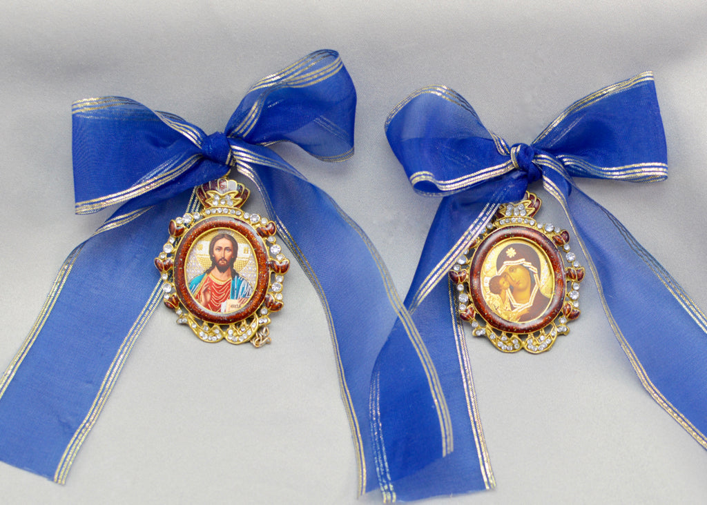 Christmas Ornament Blue Bow with Jeweled Icon